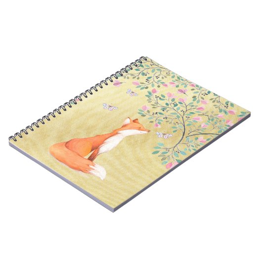 Fox mit Schmetterlingen und rosa Blumen Notizblock (Linke Seite)