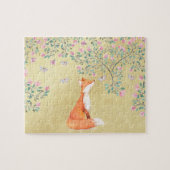 Fox mit Schmetterlingen und rosa Blumen Puzzle (Horizontal)