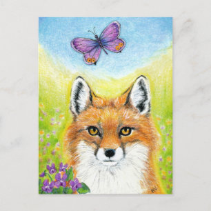 Fox mit Schmetterlingskarte Postkarte