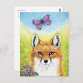Fox mit Schmetterlingskarte Postkarte (Vorne/Hinten)