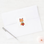 Fox mit Strawberry Quadratischer Aufkleber (Umschlag)