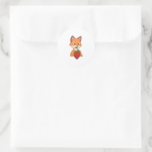 Fox mit Strawberry Runder Aufkleber (Tasche)