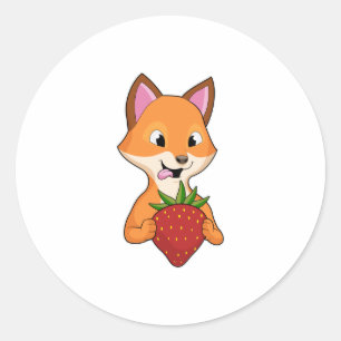 Fox mit Strawberry Runder Aufkleber