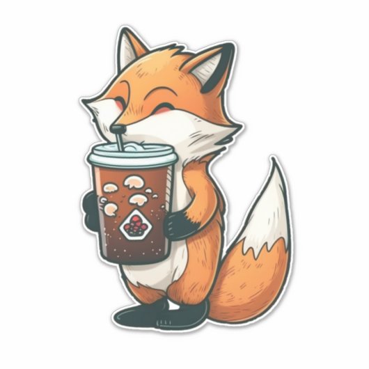 Fox mit Tasse Aufkleber (Vorderseite)