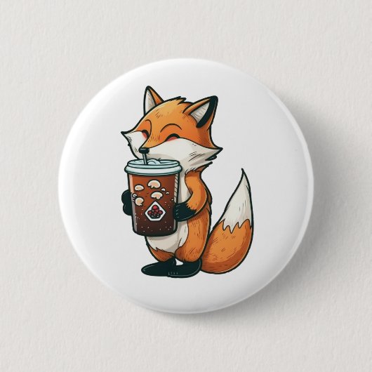 Fox mit Tasse Button (Vorderseite)