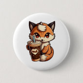 Fox mit Tasse Button (Vorderseite)