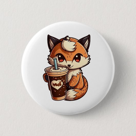 Fox mit Tasse Button (Vorderseite)