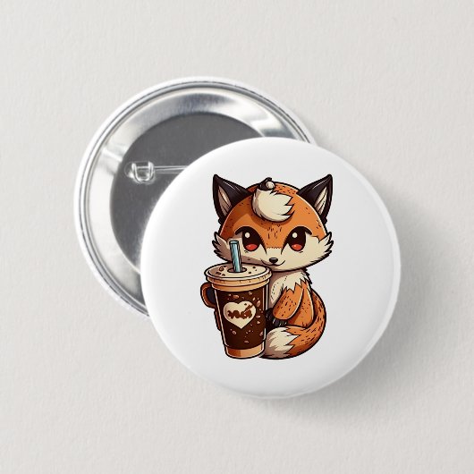 Fox mit Tasse Button (Vorne & Hinten)