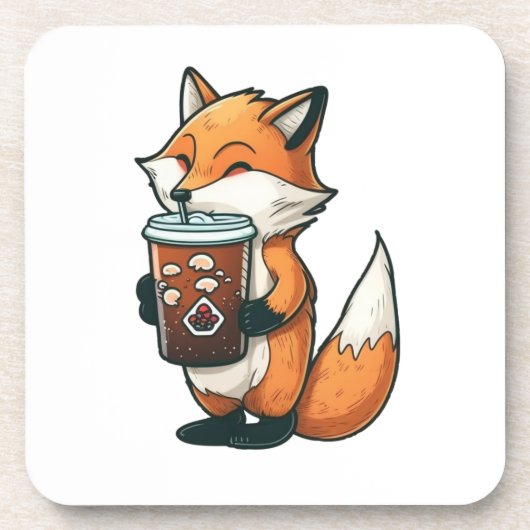 Fox mit Tasse Getränkeuntersetzer (Vorderseite)