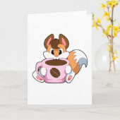 Fox mit Tasse Kaffee Karte (Gelbe Blume)