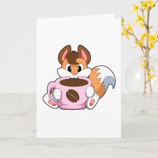 Fox mit Tasse Kaffee Karte (Gelbe Blume)