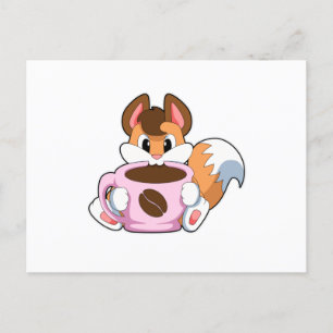 Fox mit Tasse Kaffee Postkarte