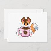 Fox mit Tasse Kaffee Postkarte (Vorne/Hinten)