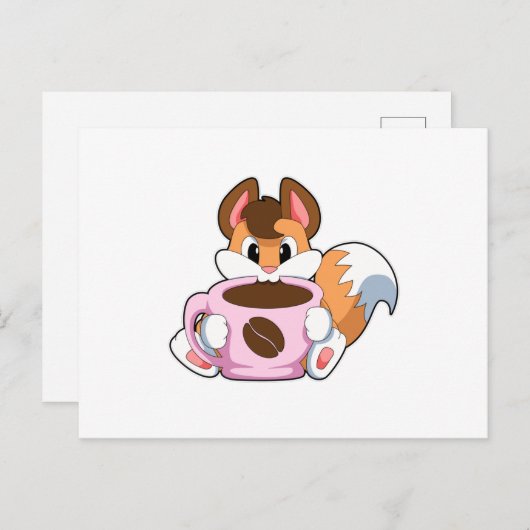 Fox mit Tasse Kaffee Postkarte (Vorne/Hinten)
