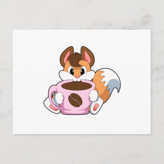 Fox mit Tasse Kaffee Postkarte (Vorderseite)