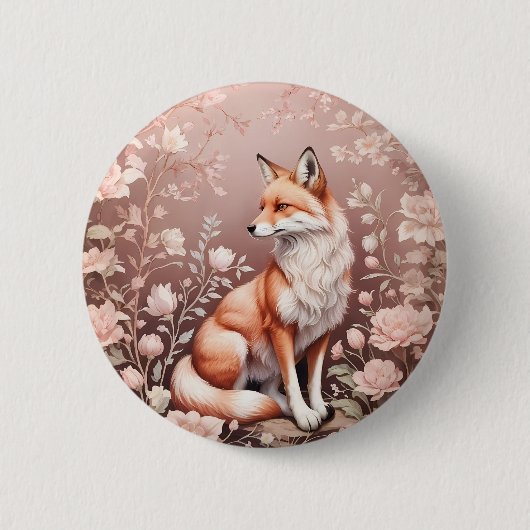 Fox mit traumhaft rosa Blüte Button (Vorderseite)