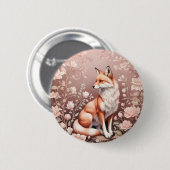 Fox mit traumhaft rosa Blüte Button (Vorne & Hinten)