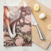 Fox mit traumhaft rosa Blüte Geschirrtuch (Viertel Falte)