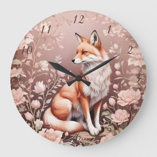 Fox mit traumhaft rosa Blüte Große Wanduhr (Vorderseite)