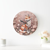Fox mit traumhaft rosa Blüte Große Wanduhr (Zuhause)