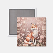 Fox mit traumhaft rosa Blüte Magnet (Vorderseite/Rückseite)