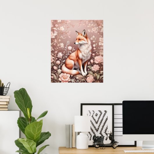Fox mit traumhaft rosa Blüte Poster (Heimbüro)