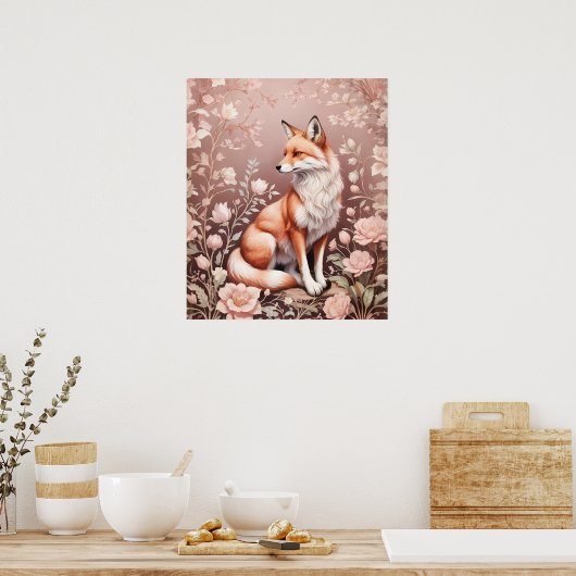 Fox mit traumhaft rosa Blüte Poster (Küche)