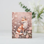 Fox mit traumhaft rosa Blüte Postkarte (Stehend Vorderseite)