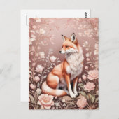 Fox mit traumhaft rosa Blüte Postkarte (Vorne/Hinten)