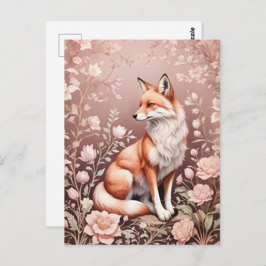 Fox mit traumhaft rosa Blüte Postkarte (Vorne/Hinten)