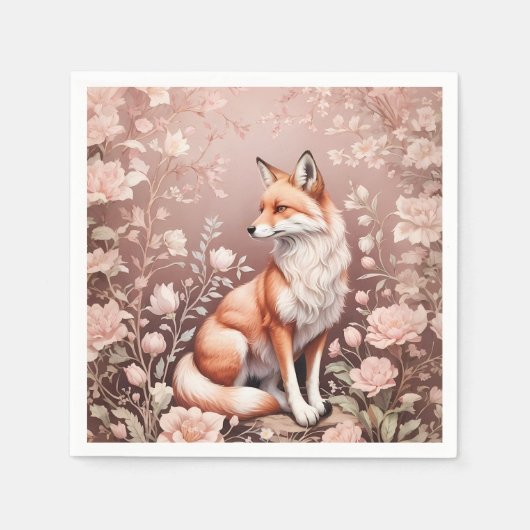 Fox mit traumhaft rosa Blüte Serviette (Vorderseite)