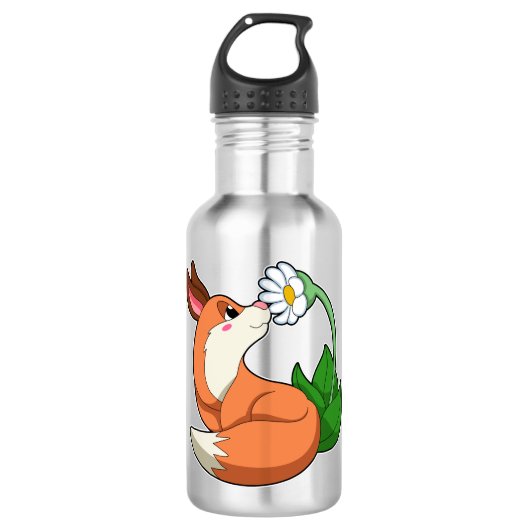 Fox mit weißer Blume Edelstahlflasche (Vorderseite)