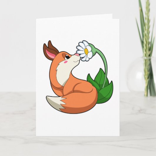 Fox mit weißer Blume Karte (Vorderseite)