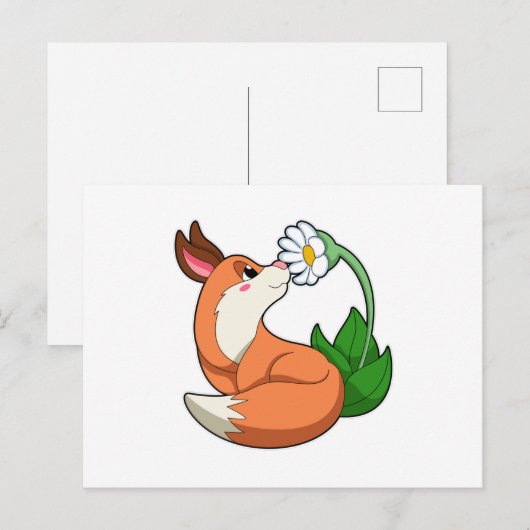 Fox mit weißer Blume Postkarte (Vorne/Hinten)