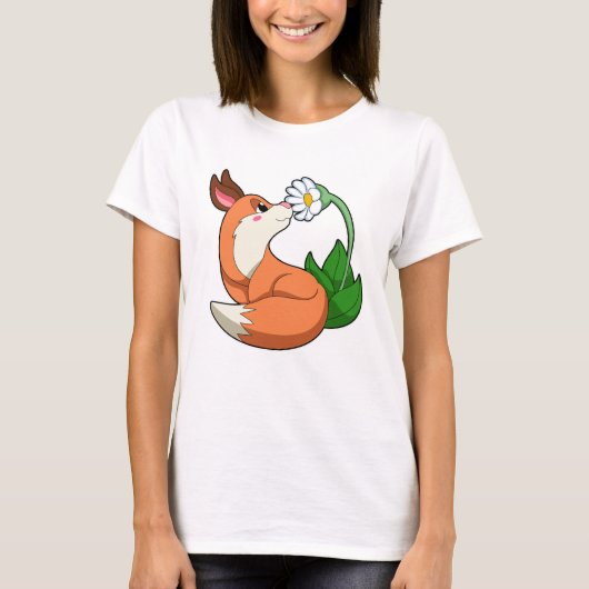 Fox mit weißer Blume T-Shirt (Vorderseite)