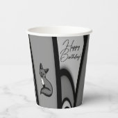 Fox Modern Art Design in Silver Happy Birthday Pappbecher (Rückseite)