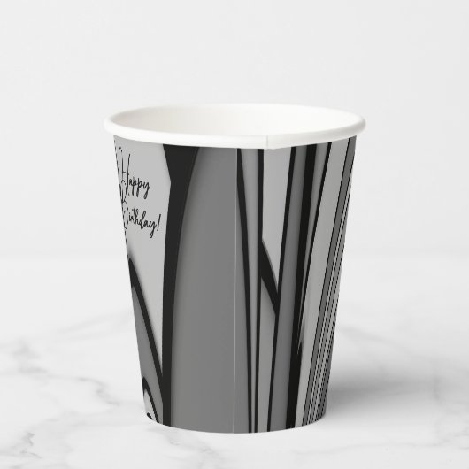 Fox Modern Art Design in Silver Happy Birthday Pappbecher (Rechts)