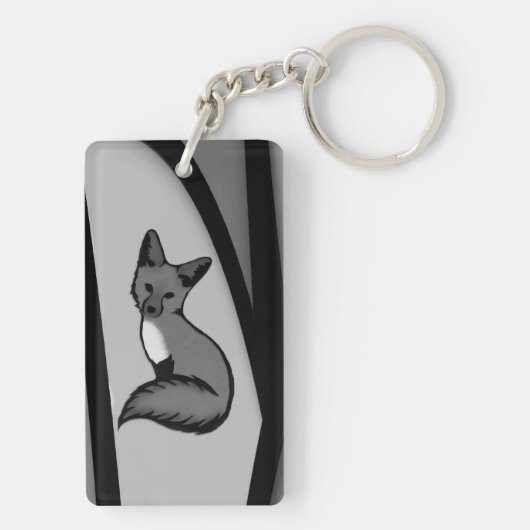 Fox Modern Art Design in Silver Schlüsselanhänger (Rückseite)