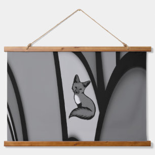 Fox Modern Art Design in Silver Wandteppich Mit Holzrahmen
