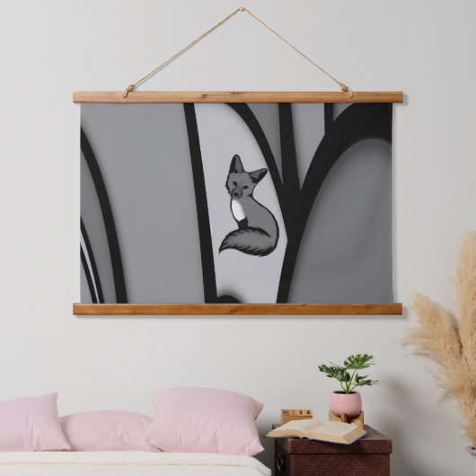 Fox Modern Art Design in Silver Wandteppich Mit Holzrahmen (Schlafzimmer)