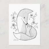 Fox Mom & baby Postcard Fox Tinte zeichnend Kunstk Postkarte (Vorderseite)