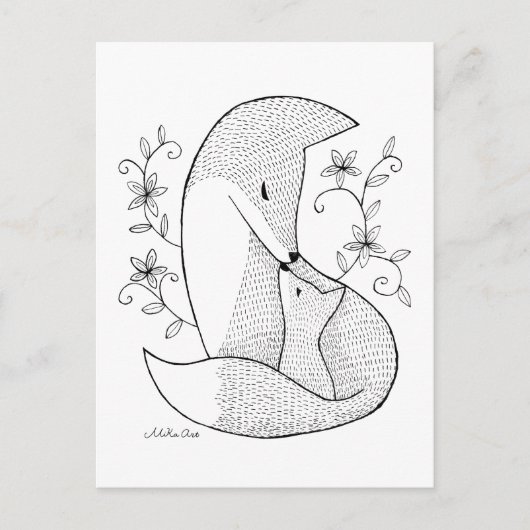 Fox Mom & baby Postcard Fox Tinte zeichnend Kunstk Postkarte (Vorderseite)