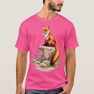 Fox Nature Pixel Animal Blume Art Fox T-Shirt
