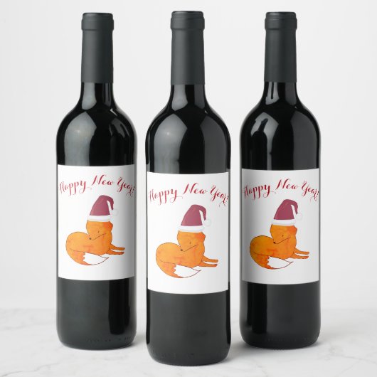 Fox New Year Custom Happy New Year Weinetikett (Flaschen)