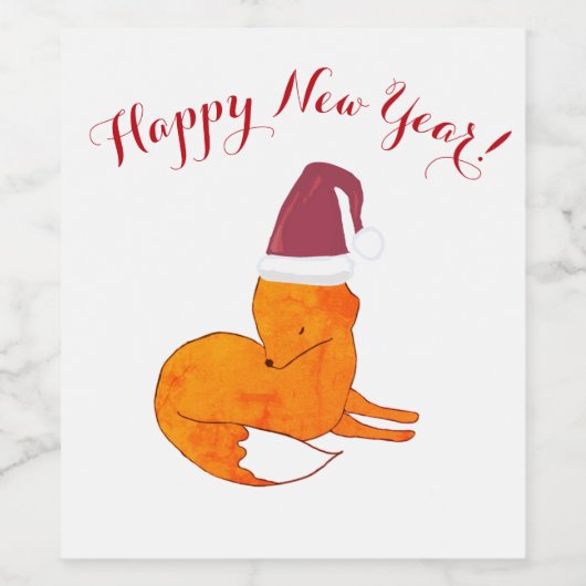 Fox New Year Custom Happy New Year Weinetikett (Einzelnes Label)