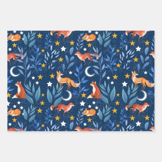Fox Night Forest Celestial Seamless Pattern Geschenkpapier Set (Vorderseite 3)