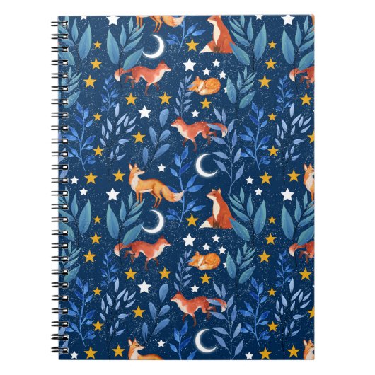 Fox Night Forest Celestial Seamless Pattern Notizblock (Vorderseite)