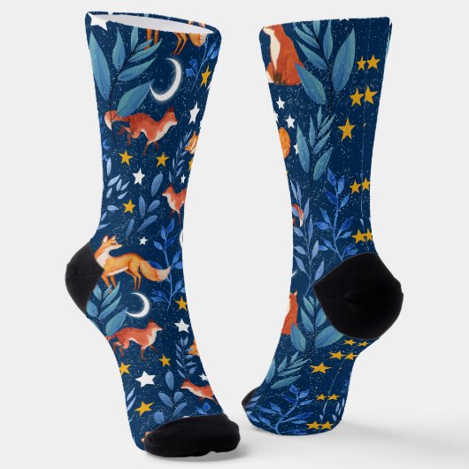 Fox Night Forest Celestial Seamless Pattern Socken (Gewinkelt)