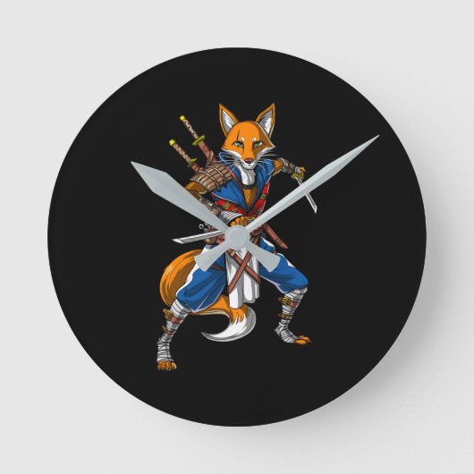 Fox Ninja Samurai Runde Wanduhr (Vorderseite)