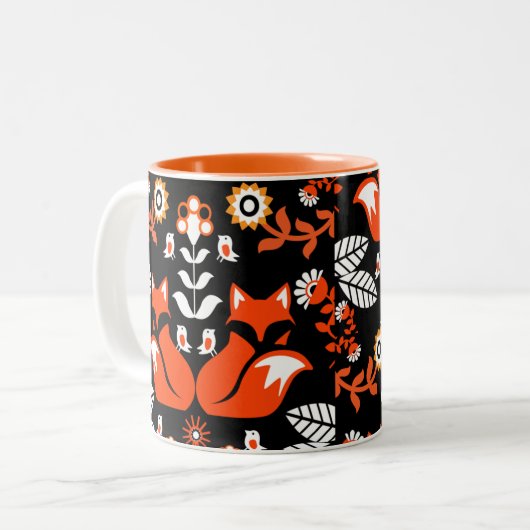 Fox Nordic Skandinavier Folk Art Tableclout Zweifarbige Tasse (Vorderseite Links)